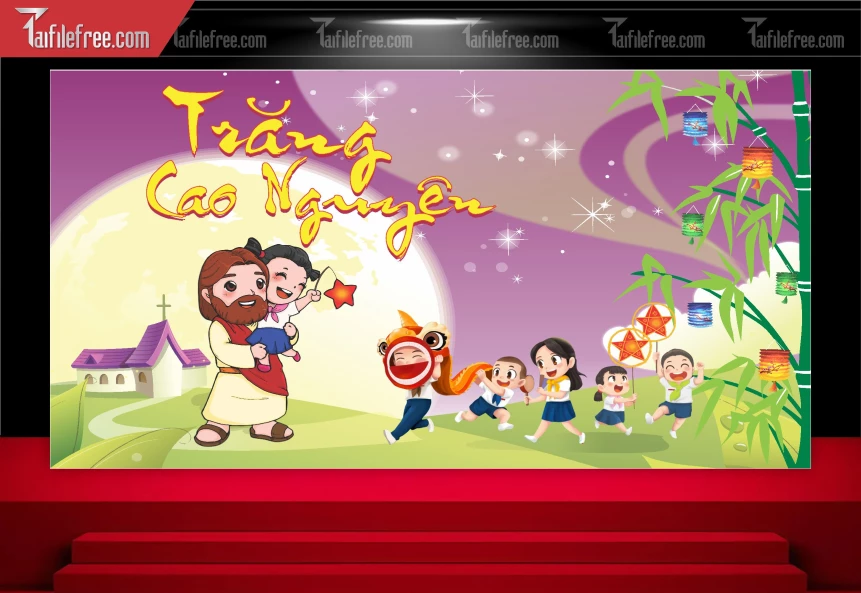 Mẫu Backdrop Trung Thu Công Giáo Đẹp Mắt Sáng Tạo_TTV103