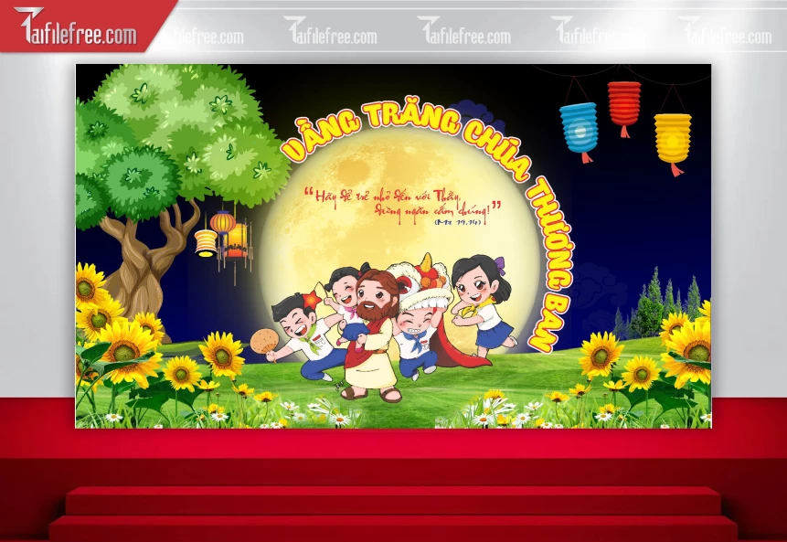 Mẫu Backdrop Trung Thu Công Giáo Đẹp Mắt Sáng Tạo_TTV104