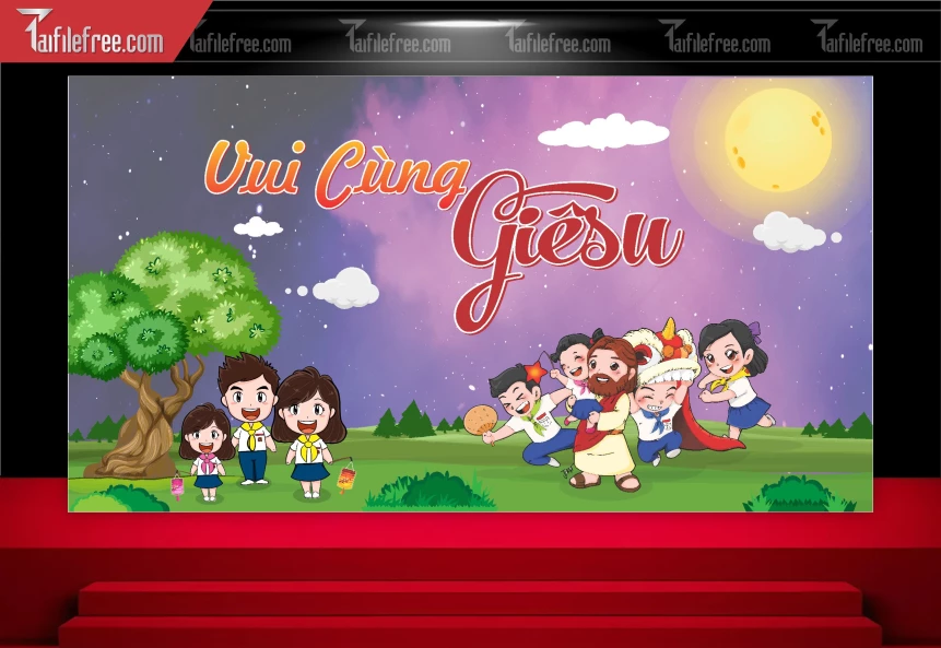 Mẫu Backdrop Trung Thu Công Giáo Đẹp Mắt Sáng Tạo_TTV108
