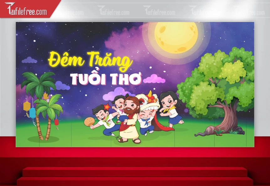 Mẫu Backdrop Trung Thu Công Giáo Đẹp Mắt Sáng Tạo_TTV112