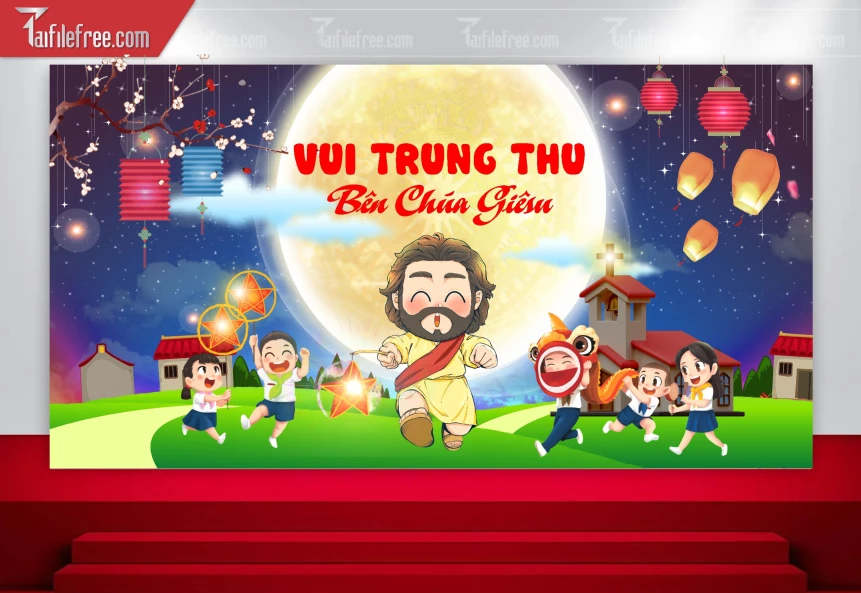 Mẫu Backdrop Trung Thu Công Giáo Đẹp Mắt Sáng Tạo_TTV121