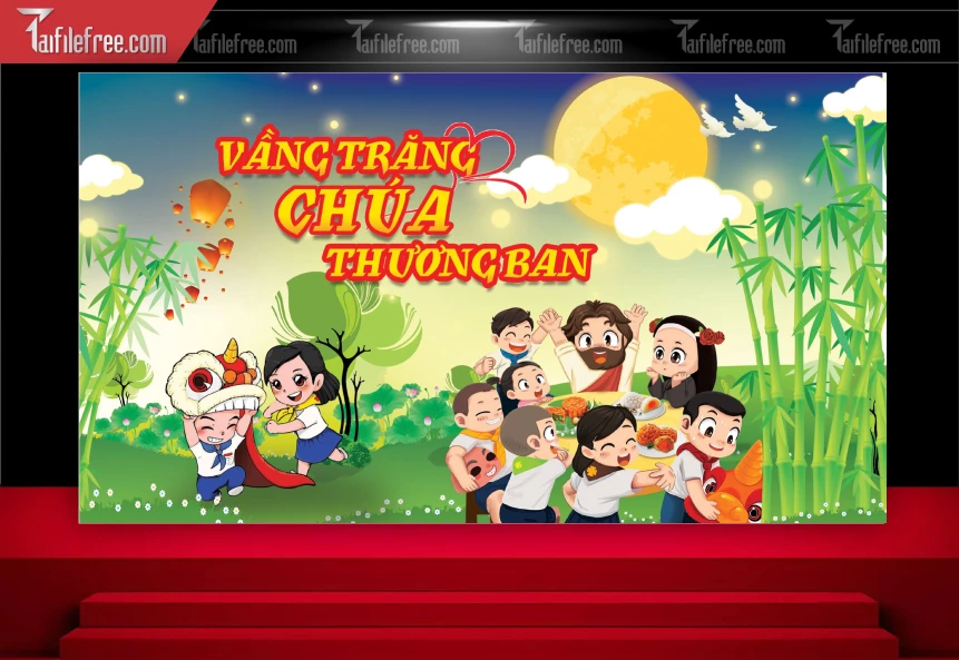 Mẫu Backdrop Trung Thu Công Giáo Đẹp Mắt Sáng Tạo_TTV143