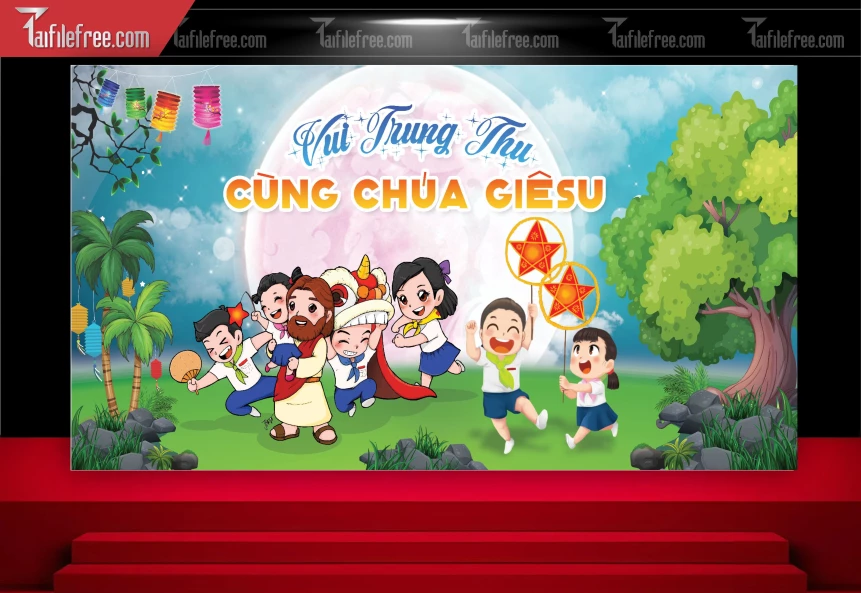 Mẫu Backdrop Trung Thu Công Giáo Đẹp Mắt Sáng Tạo_TTV145